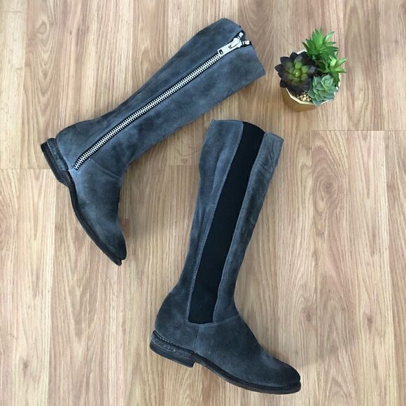 Bed Stu Tall Gray Suede Leather Boots Side Zip - Picture 1 of 13